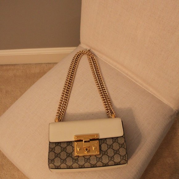 Gucci Padlock Mini GG Supreme Leather/Canvas Bag Ivory and Beige - Picture 1 of 15